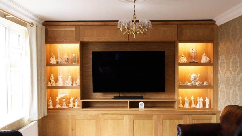 Media wall with shelves either side