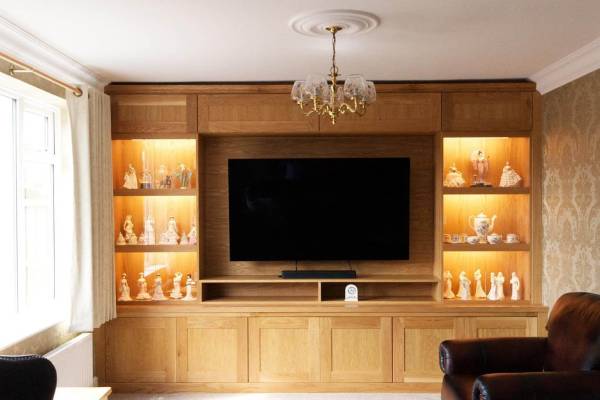 Media wall with shelves either side